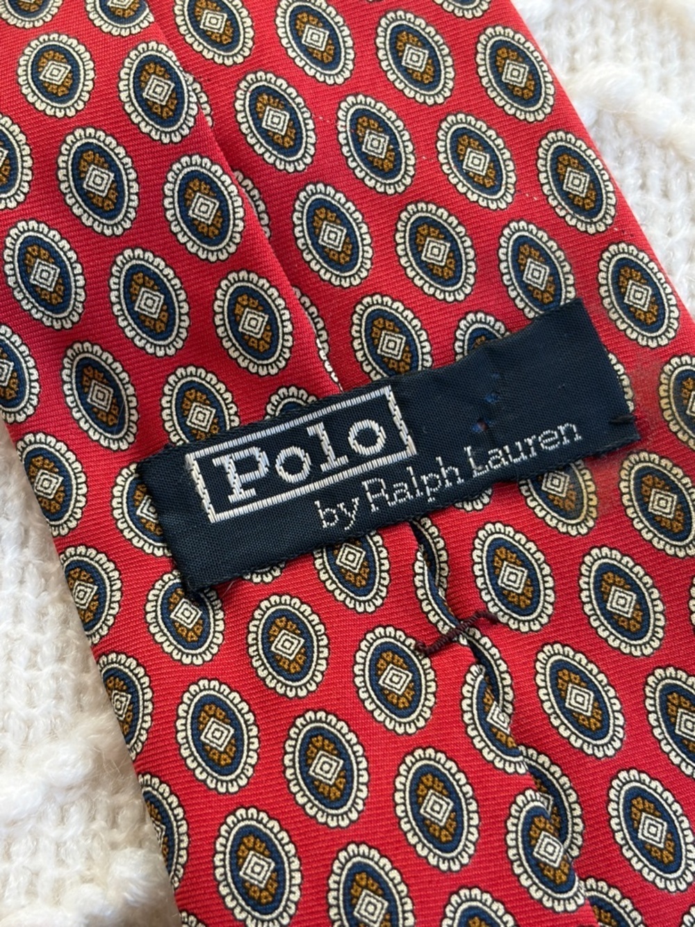 VINTAGE Polo Ralph Lauren Silk Tie Orange Blue USA Hand Made EUC - Picture 2 of 6